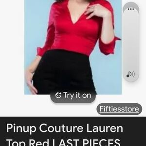 Pinup Couture Lauren V-Neck Top in Red